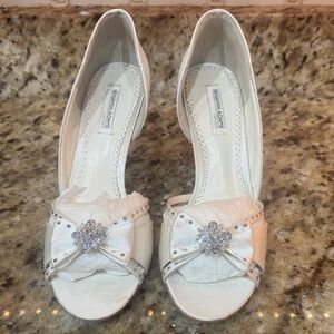 Elegant White Peep-Toe Heels with Crystal Accents